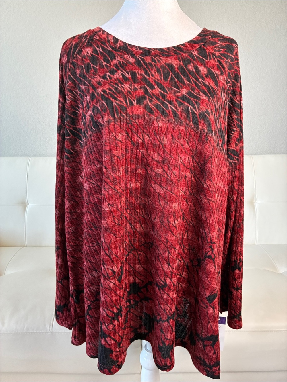 Rebecca Malone Red Patterned Long Sleeve Top - Plus Size